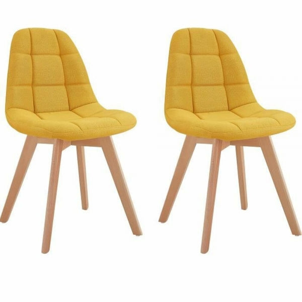 Set of 2 Scandinavian Chairs in Yellow Fabric and Wood - Add a touch of Nordic style to your interior