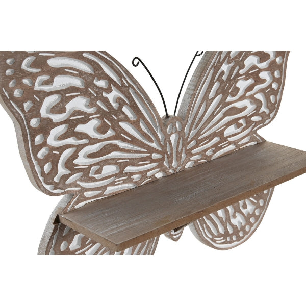 Set of 2 Butterfly Design Wall Shelves in Natural and White Wood