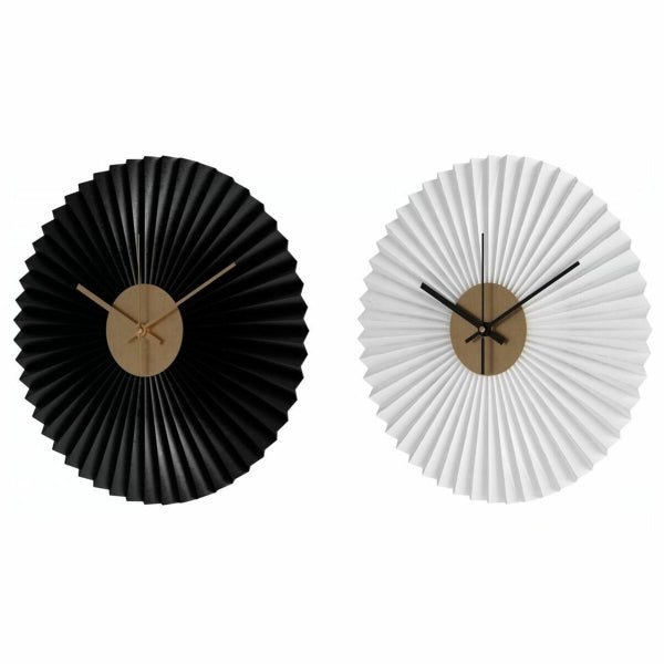 Set of 2 White and Black Japanese Fan Design Wall Clocks - Home Decor