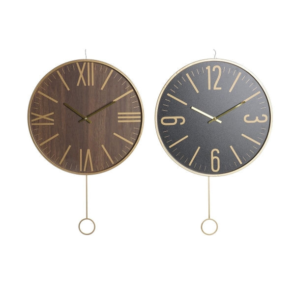 Lot de 2 Horloges Murales Pendules Contemporaines Bois et Fer Doré (40 x 4 x 40 cm)