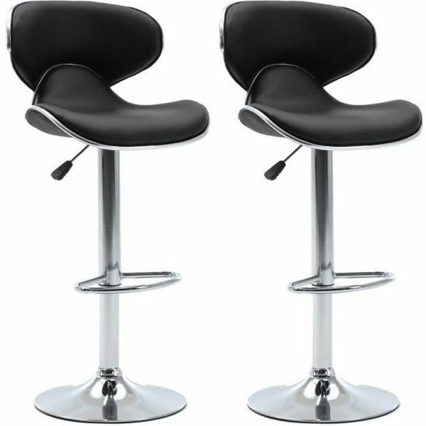 Set of 2 Bar Stools with Backrest Home Decor Black and Silver 