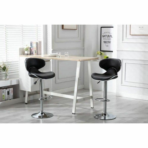 Set of 2 Bar Stools with Backrest Home Decor Black and Silver 