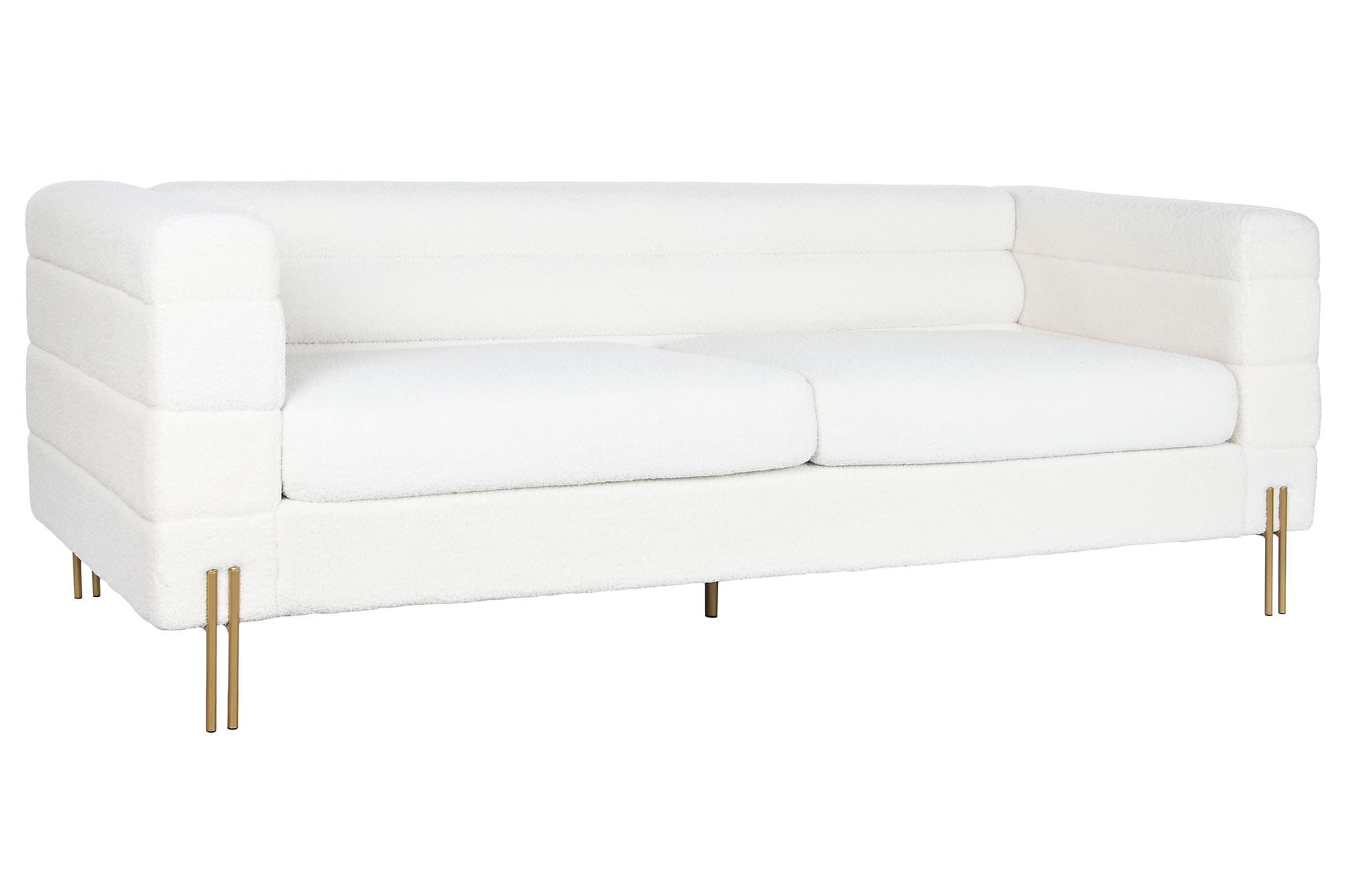 Contemporary Sofa in White Bouclette Fabric and Gold Metal (205 x 85 x 73 cm)