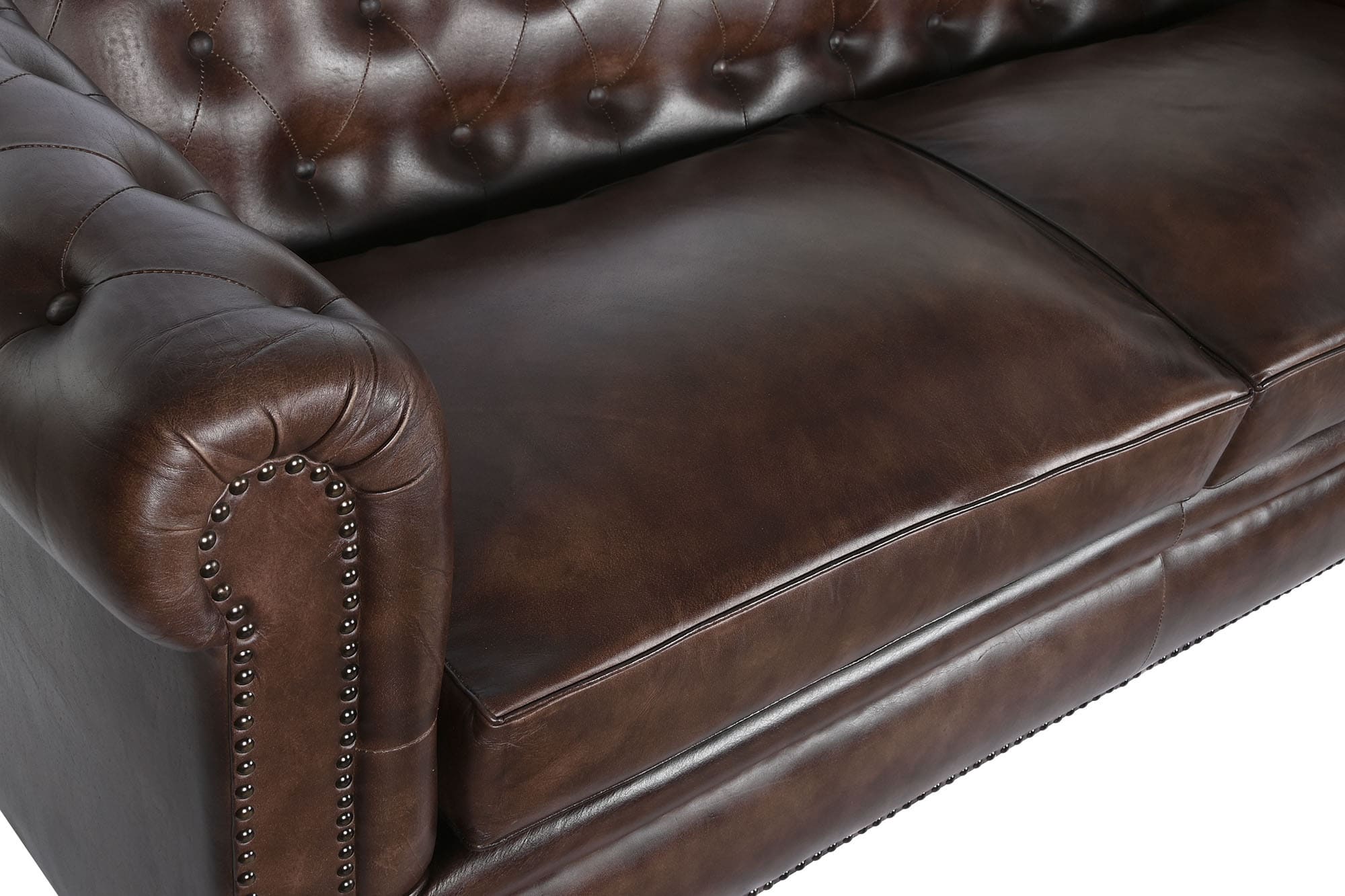 Large Brown Genuine Leather Sofa, Chesterfield Style (190 x 77 x 80 cm)