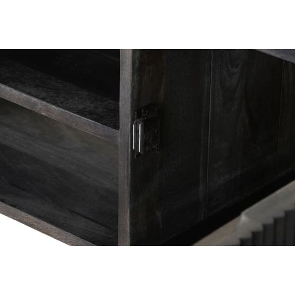 TV Stand in Black Wood and White Marble, Exotic Design (145 x 42 x 48 cm)