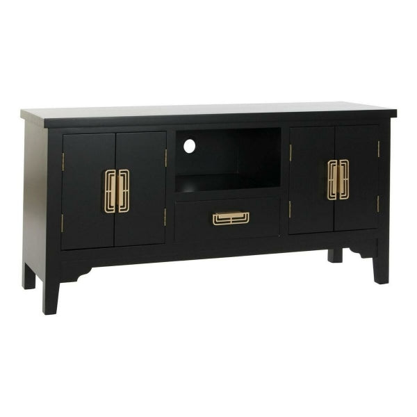 Oriental Low Cabinet in Black Wood and Golden Metal