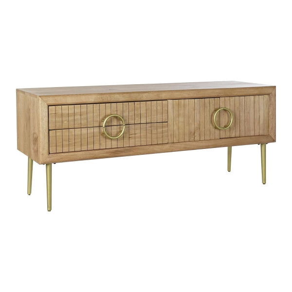 Designer TV Stand in Mango Wood and Gold Metal Home Decor