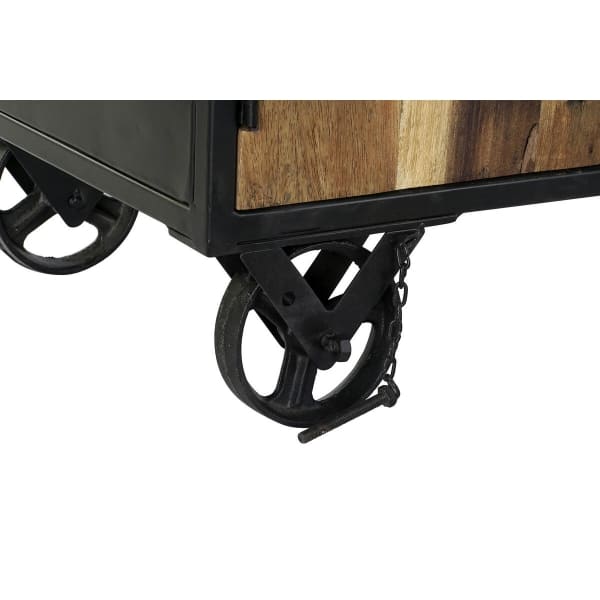 Mueble para TV con ruedas estilo industrial de metal negro y madera reciclada
