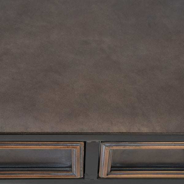Mueble de entrada vintage atípico con espejo de metal negro y dorado: una bienvenida elegante