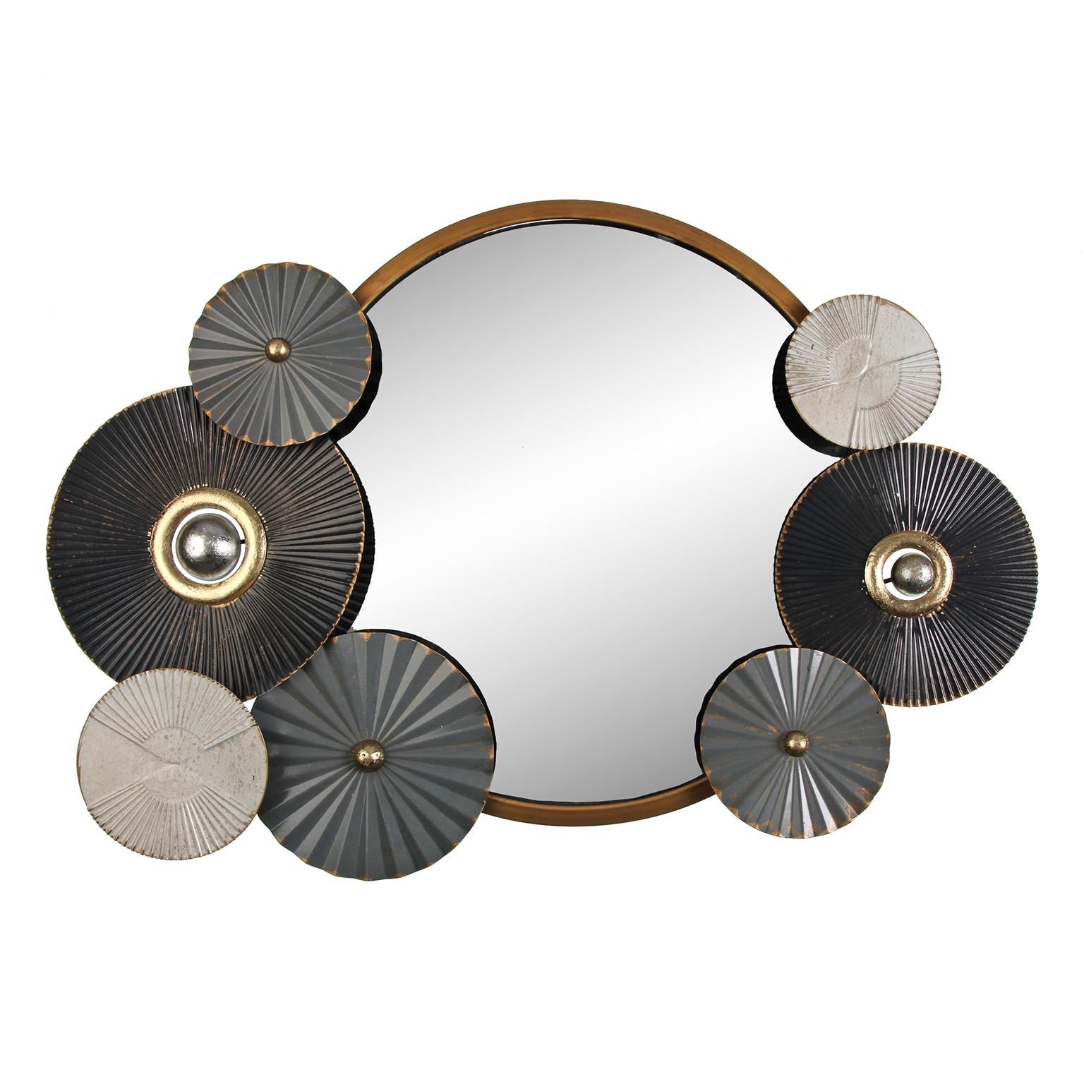 Gold Tropical Wall Mirror with Round Metal Flowers Versa