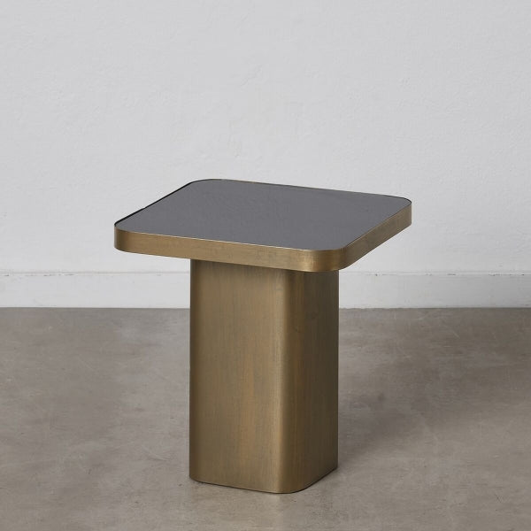 Petite Table d'Appoint Design en Verre Noir et Métal Doré 