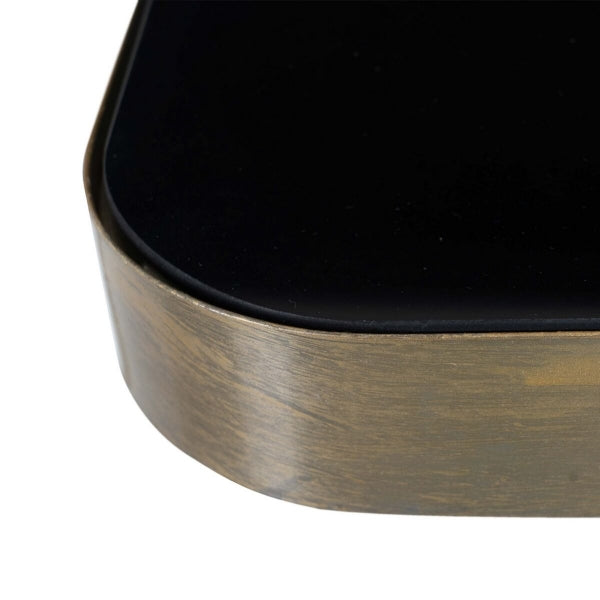 Mesa auxiliar de diseño pequeña en cristal negro y metal dorado: elegancia y versatilidad