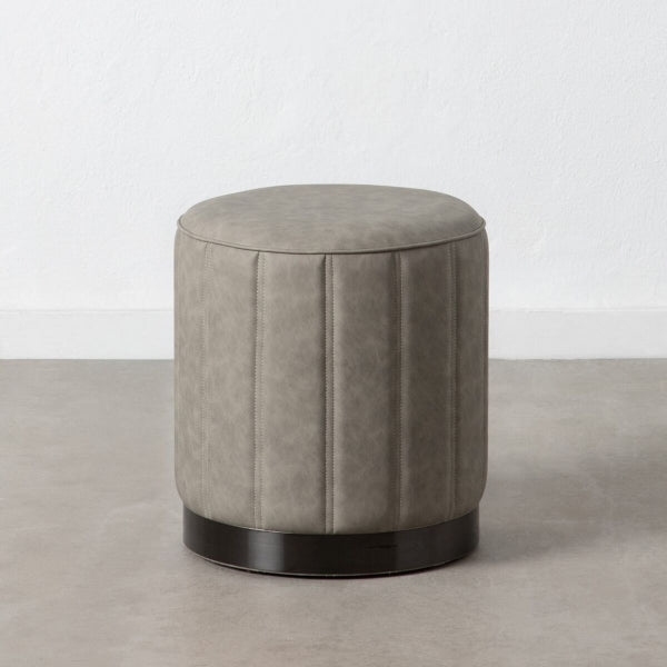 Design Pouf in Gray and Silver Synthetic Leather Home Decor