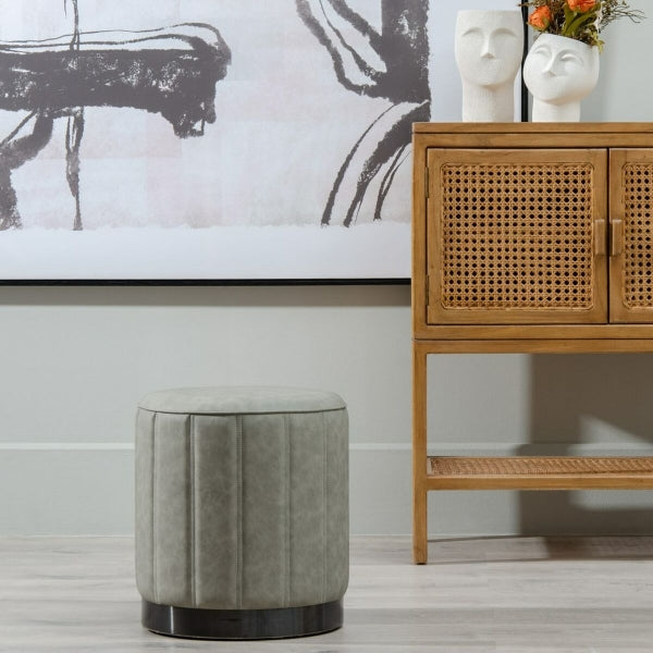 Design Pouf in Gray and Silver Synthetic Leather Home Decor