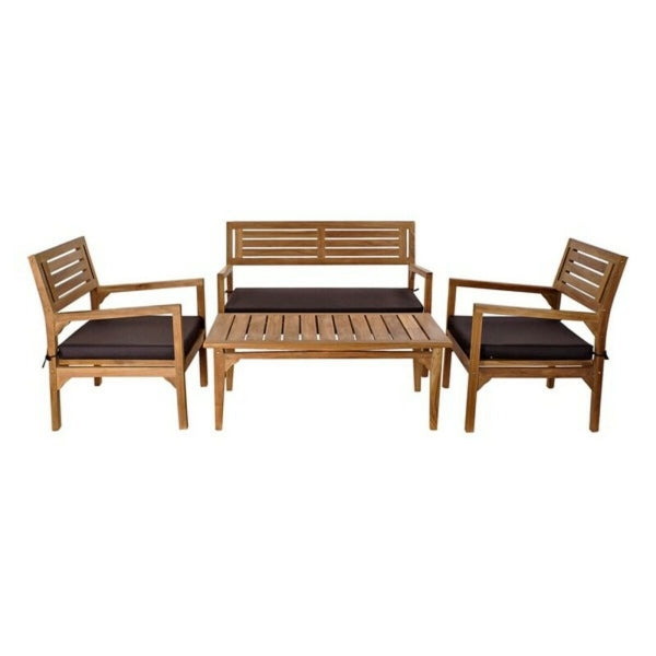 Salon de Jardin en Bois de Teck Marron et Coton Gris Foncé - Harmonie Naturelle pour Votre Espace Extérieur