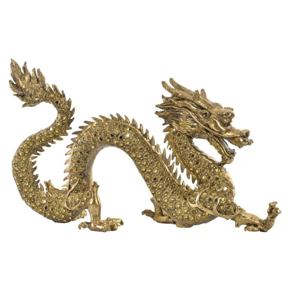 Statue de Dragon Chinois en Résine Doré et Verre – Tendances Meubles
