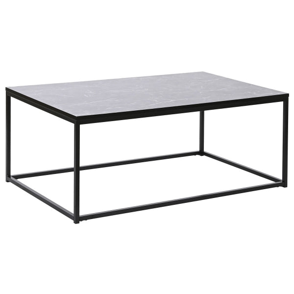 Table Basse Design Rectangulaire Imprimé Marbre Noir et Métal Noir