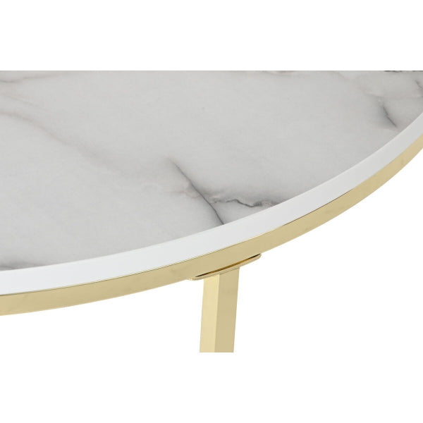 Round Design Coffee Table Printed in White Marble and Gold Metal