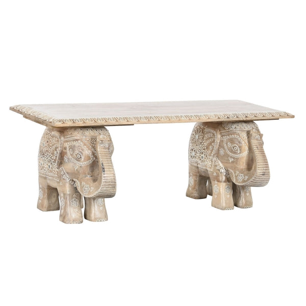 Table Basse en Bois Sculpté Soutenu par Deux Eléphants Indiens