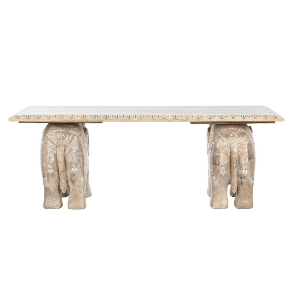 Table Basse en Bois Sculpté Soutenue par Deux Eléphants Indiens