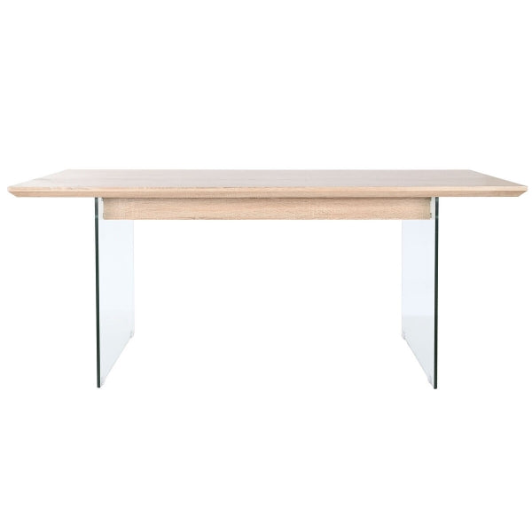 Contemporary Wooden Table with Clear Glass Legs Home Decor