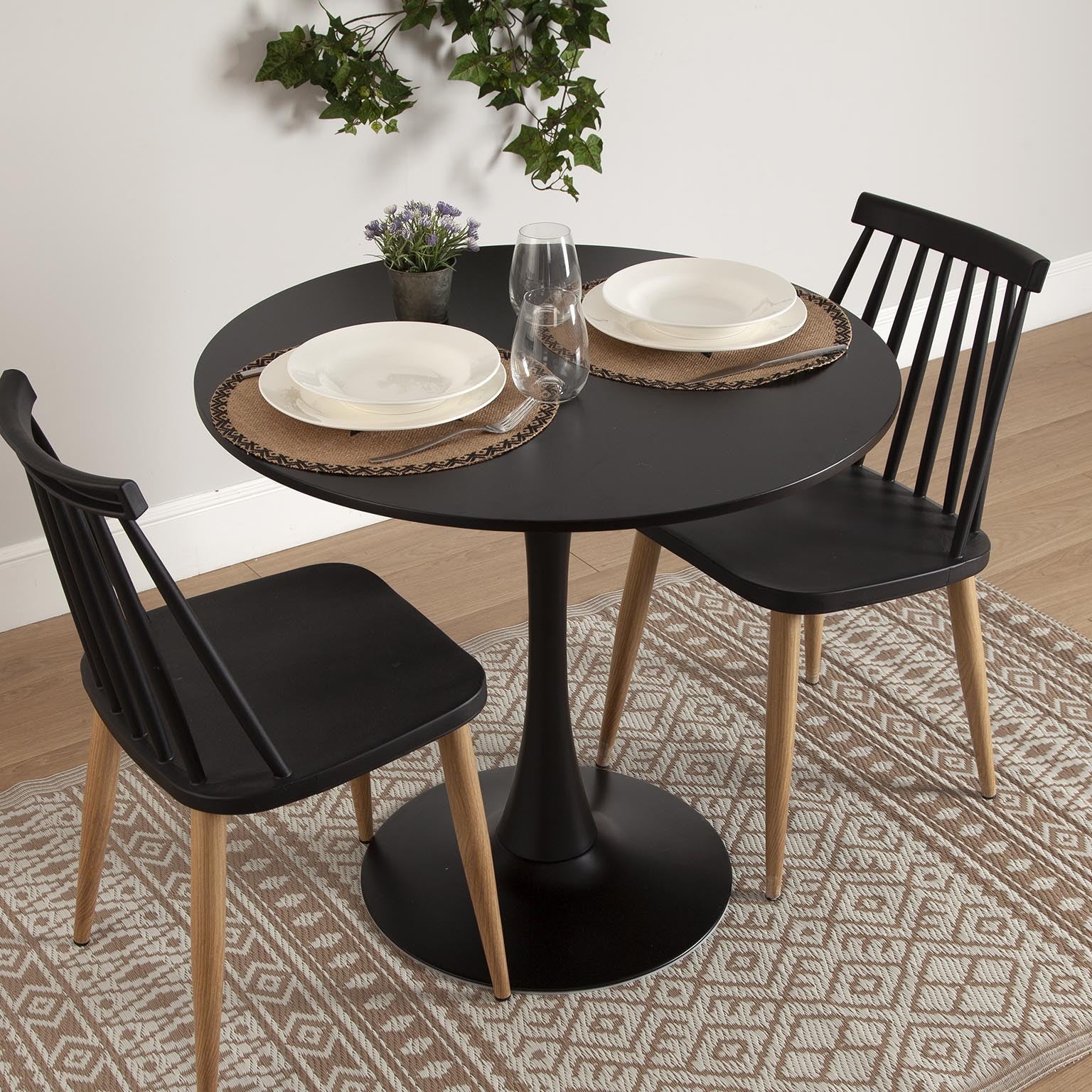 Round 2-Seater Table in Wood and Black Metal Versa