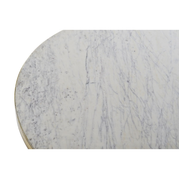 Table à manger ronde 110x74 cm décor marbre blanc et métal doré
