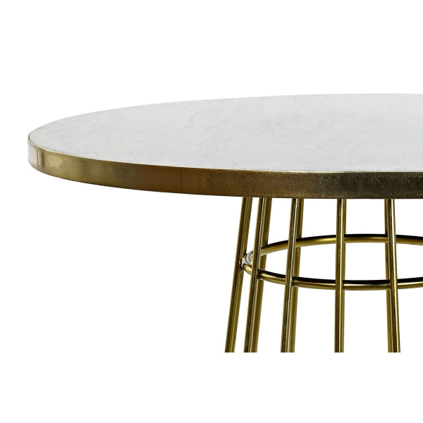 Table Ronde en Métal Doré et Marbre Blanc Design Moderne