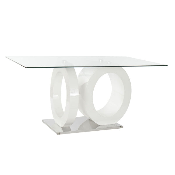 Table Style Art Déco Moderne en Bois Blanc et Verre Transparent Home Decor