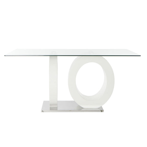 Modern Art Deco Style Table in White Wood and Clear Glass Home Decor