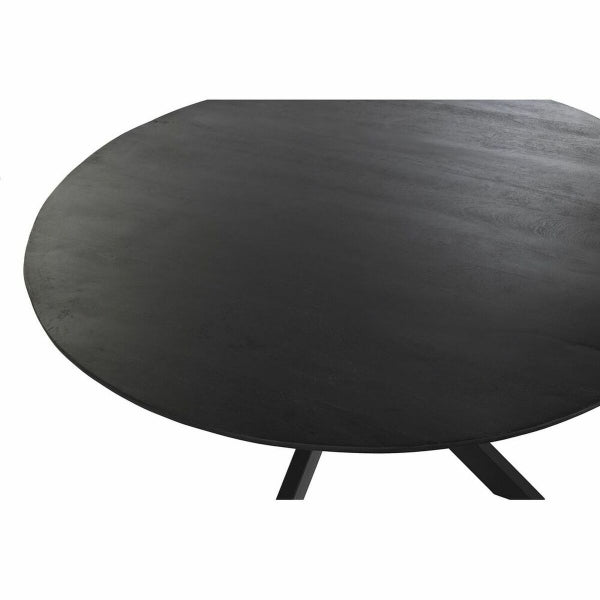 African Round Dining Table in Wood and Mikado Black Metal Legs