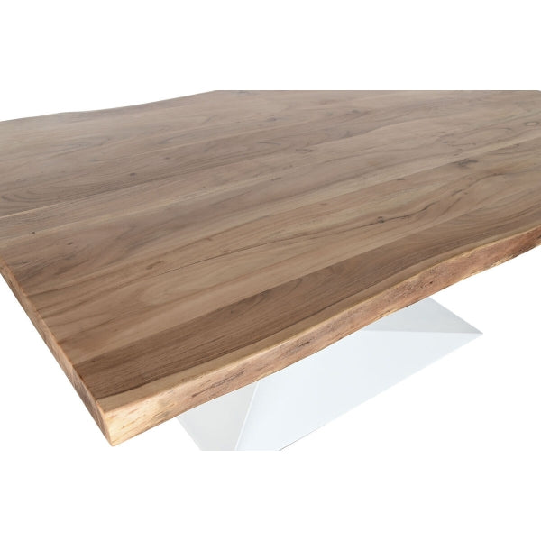 Contemporary Dining Table in Solid Acacia Wood and White Metal Home Decor