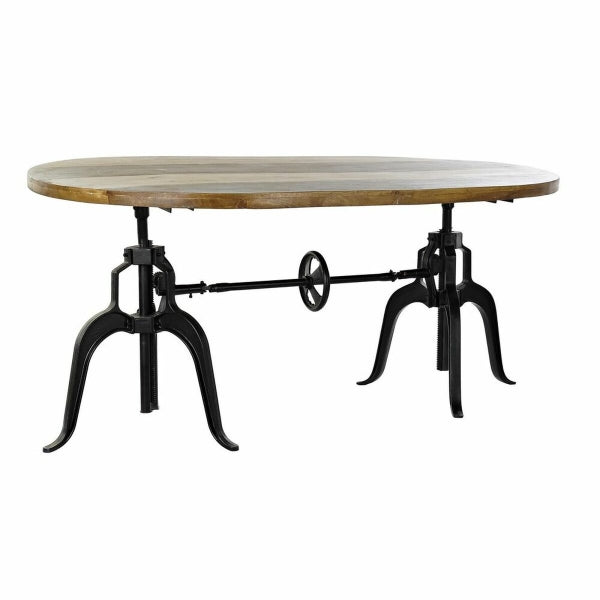 Dining Table in Solid Wood and Black Metal Legs Industrial Gear Style