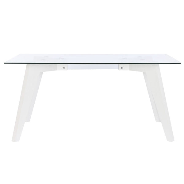 Modern Style Glass and White Wood Dining Table (160 x 90 x 75 cm)