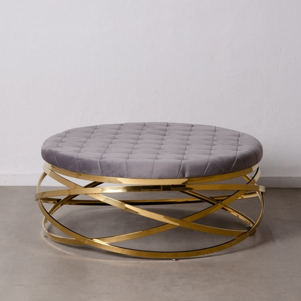 Table Basse Ronde Design Contemporain Home Decor Tissu Gris et Métal Doré