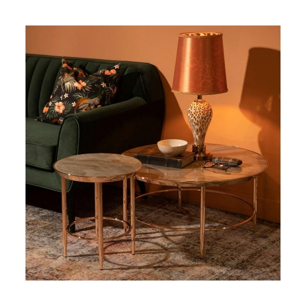 Accent Table Glossy Pink Metal and Glass Home Decor