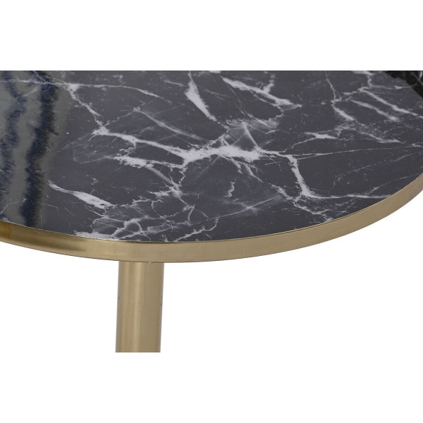 Round Side Table Black Marble Effect and Black and Gold Iron Ball Base