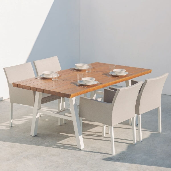 Table d'Extérieur en Bois D'acacia Massif et Métal Blanc Home Decor