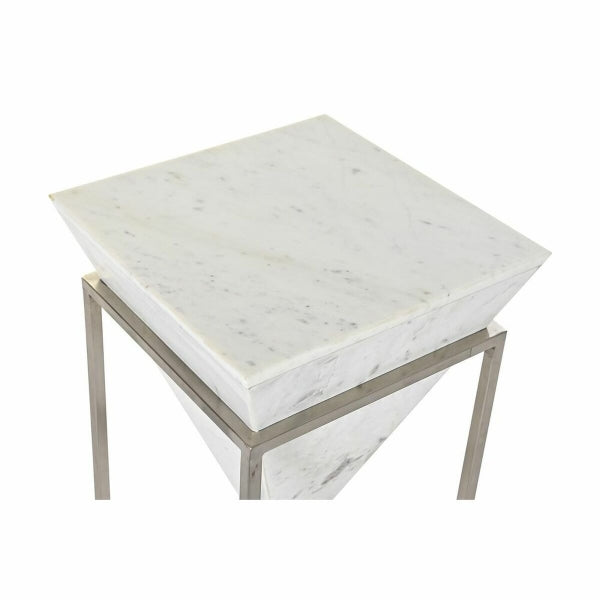 Triangle Side Table in White Marble and Silver Frame