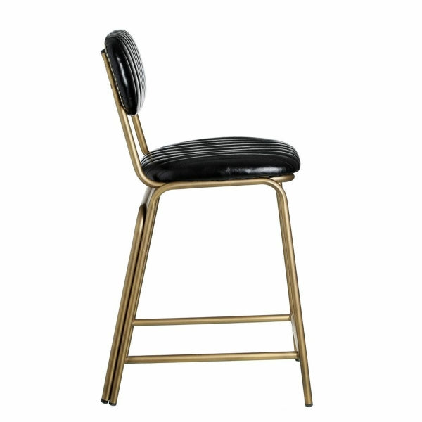 Stool in Black Faux Leather and Gold Metal Vintage Style