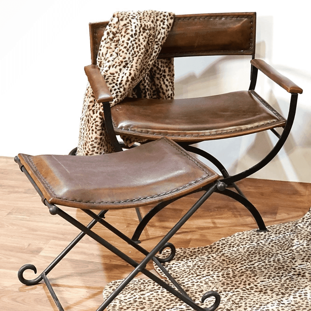 Chaise à Accoudoirs Vintage en Cuir Brun Foncé et Métal Noir 
