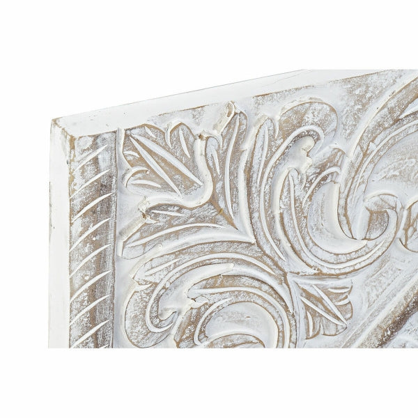 Indian Design Headboard in White Aged Carved Wood: Elegance and Craftsmanship