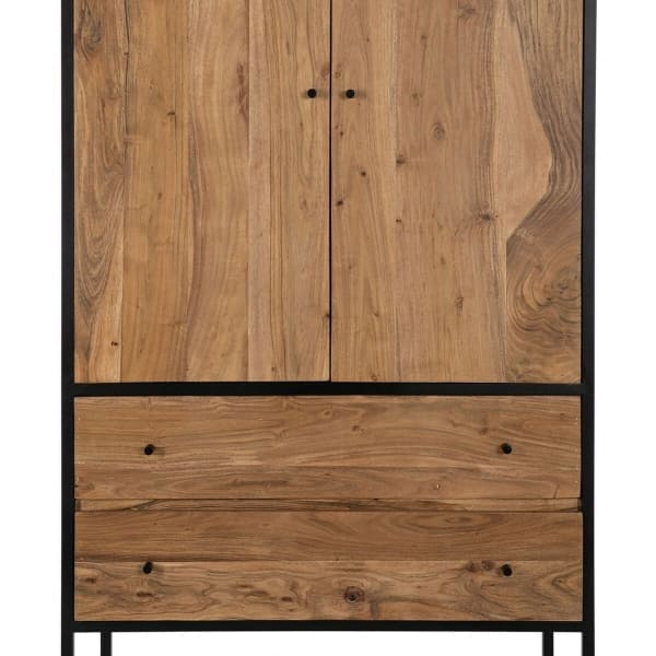 Large Loft Wardrobe in Natural Wood and Black Iron