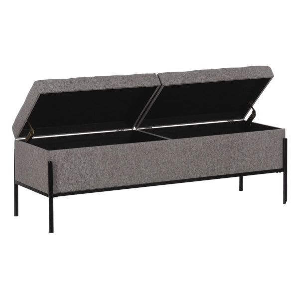 Design Bench with 2 Storage Chests Home Decor Gray and Black Metal