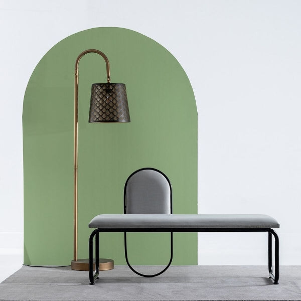 Banquette Design Contemporain Home Decor Tissu Gris et Métal Noir - Style et confort pour votre espace (110 x 40 x 68 cm)