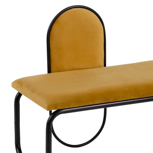 Contemporary Design Bench Ocher Fabric and Black Metal - Style and comfort for your space (110 x 40 x 68 cm)