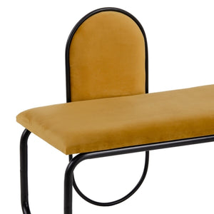 Banquette Design Contemporain Tissu Ocre et Métal Noir - Style et confort pour votre espace (110 x 40 x 68 cm)