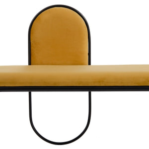 Banquette Design Contemporain Tissu Ocre et Métal Noir - Style et confort pour votre espace (110 x 40 x 68 cm)