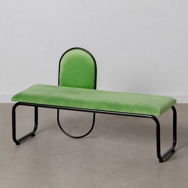 Contemporary Design Bench Home Decor Green Fabric and Black Metal - Style and comfort for your space (110 x 40 x 68 cm)