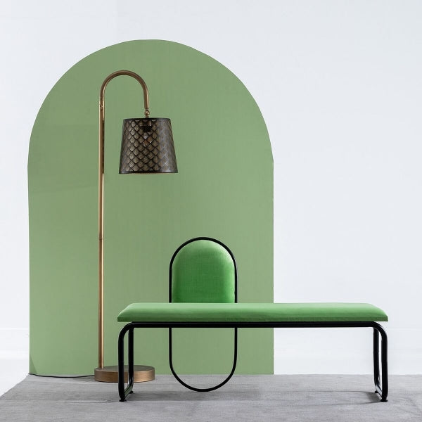 Banco de Diseño Contemporáneo Home Decor Tela Verde y Metal Negro - Estilo y comodidad para tu espacio (110 x 40 x 68 cm)